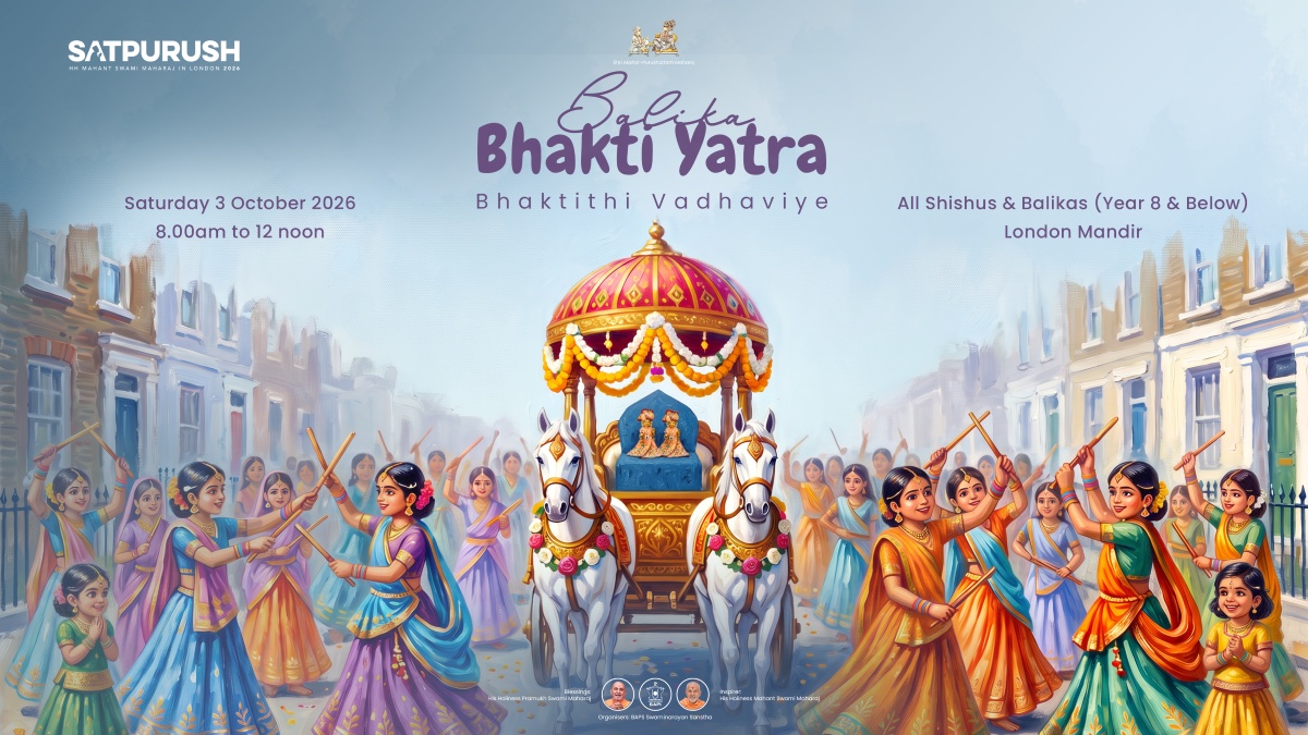 Balika Din 2026 poster: Balika Bhakti Yatra, Bhaktithi Vadhaviye, Saturday 3 October 2026 at London Mandir