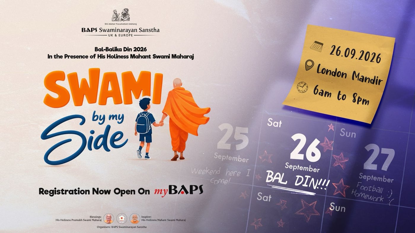 Bal-Balika Din 2026 poster: Swami by my Side, Saturday 26 September at London Mandir